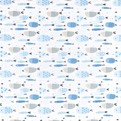 Tissu coton Pelochon motif animaux marins poissons bleus fond blanc