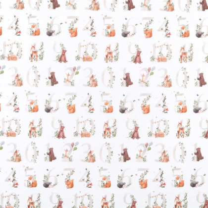 Tissu coton Quatsous motif oursons, lapins et chiffres fond blanc - Oeko tex