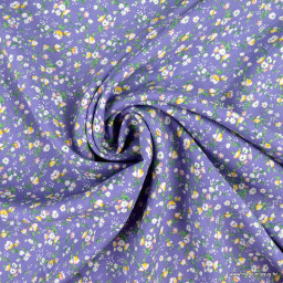 1 coupon de 152 cm Tissu popeline de Viscose motif fleurs fond mauve