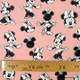 Tissu Disney en jersey motifs Minnie fond rose - oeko tex