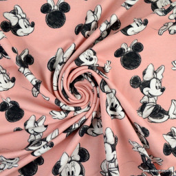 Tissu Disney en jersey motifs Minnie fond rose - oeko tex