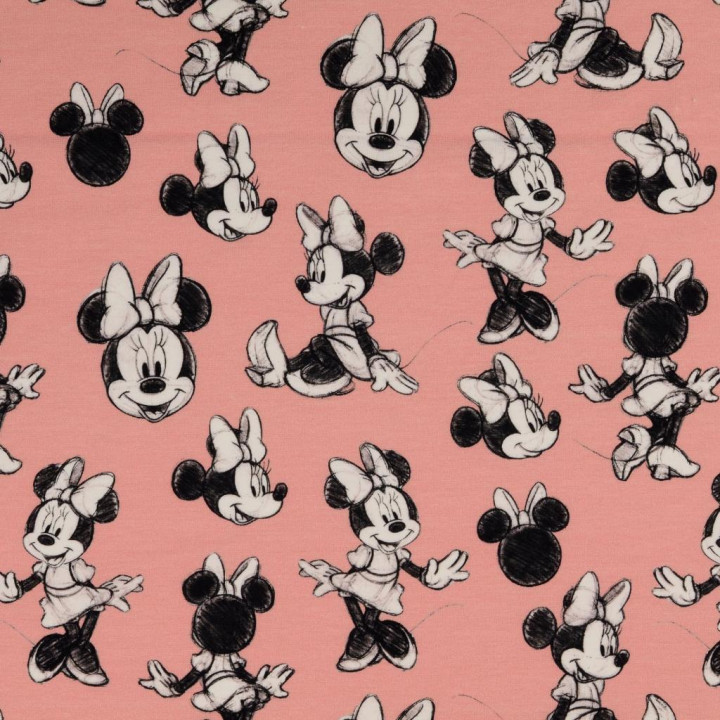 Tissu Disney en jersey motifs Minnie fond rose - oeko tex