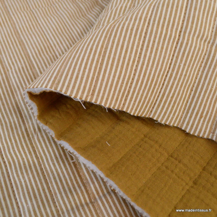 Tissu Matelassé vertical - Country Havane et ocre - oeko tex