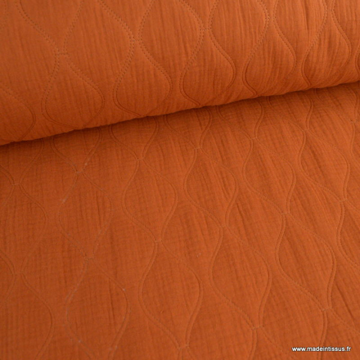 Tissu double gaze matelassé Terre - oeko tex