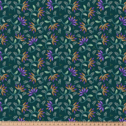 Tissu cretonne coton Aitana motifs fleurs violet fond vert - oeko tex