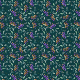 Tissu cretonne coton Aitana motifs fleurs violet fond vert - oeko tex