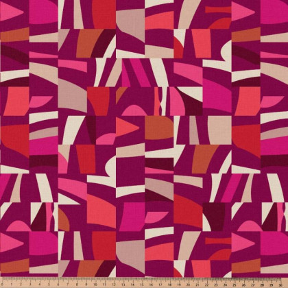 Tissu cretonne coton Chromapop graphique pourpre et rose - oeko tex