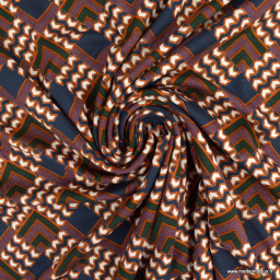 1 coupon de 75 cm  Tissu Jersey de Viscose motif abstrait pétrole et chocolat - oeko tex