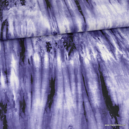 Tissu Jersey de Viscose tie and dye violet et blanc - oeko tex