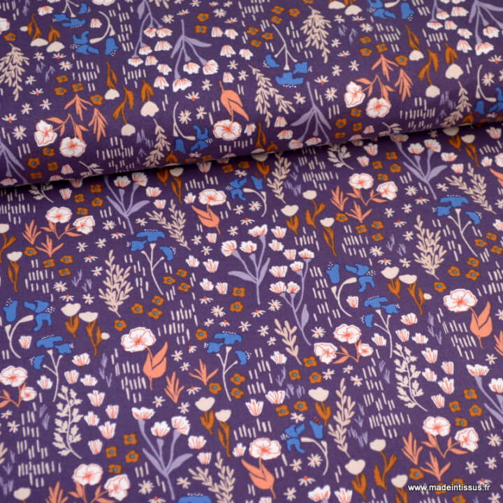 Tissu coton motifs fleurs- Dear Isla - Dark Liliac Fabric - Cotton and Steel