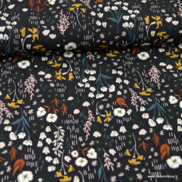 Tissu Viscose Rayon - Dear Isla motifs fleurs fond noir - Cotton and Steel