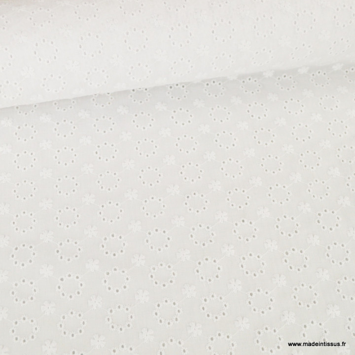 Tissu broderie anglaise coton blanc - Berenice