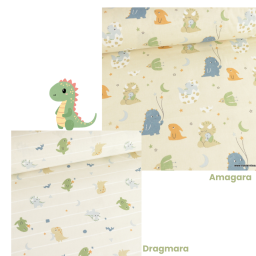 Tissu coton Dragmara motif Dinosaures fond gris clair - Oeko tex