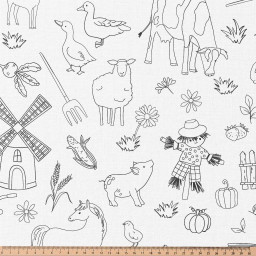 Tissu à colorier Farmer motifs animaux de la ferme - Oeko tex