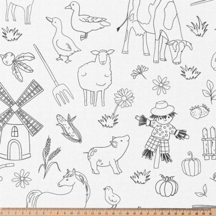 Tissu à colorier Farmer motifs animaux de la ferme - Oeko tex