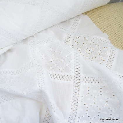 Tissu broderie anglaise coton blanc - Mauricette