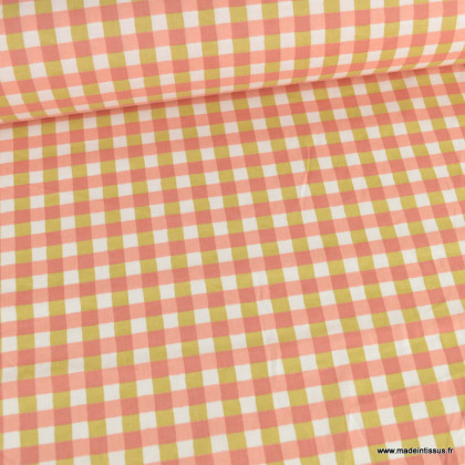 Tissu coton Kavyo à carreaux coloris rose et sorbet  - oeko tex