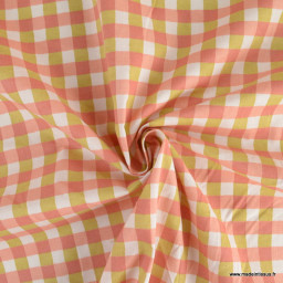 Tissu coton Kavyo à carreaux coloris rose et sorbet  - oeko tex