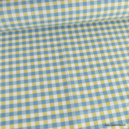 Tissu coton Kavyo à carreaux coloris bleu et blanc - oeko tex