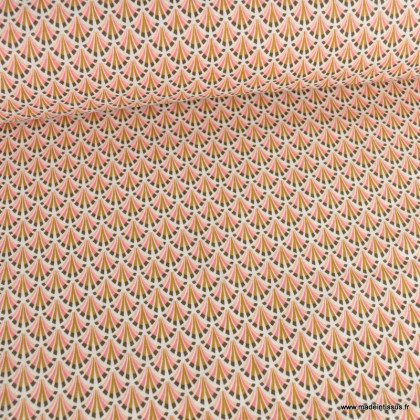 Tissu coton Kolius motif écailles coloris Sorbet et blanc - oeko tex
