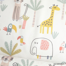 Tissu coton Savana motif GRANDS animaux de la savane fond blanc