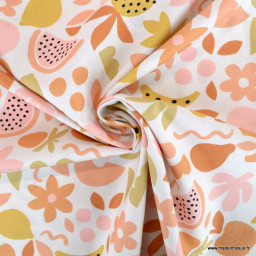 Popeline de coton Poppy motif fruits graphique fond blanc cassé - oeko tex