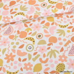 Popeline de coton Poppy motif fruits graphique fond blanc cassé - oeko tex