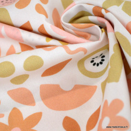 Popeline de coton Poppy motif fruits graphique fond blanc cassé - oeko tex