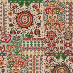 Tissu jacquard Ethnic motif fleuri multicouleurs - Made in france