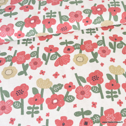 Tissu demi-natté coton Lin Kokka fleurs - collection Knap