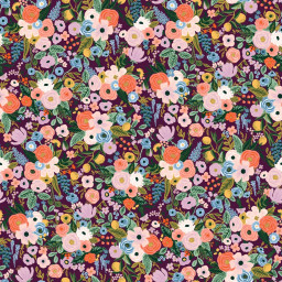 Tissu Rifle Paper en viscose - motif fleurs fond Bordeaux - collection Orchard