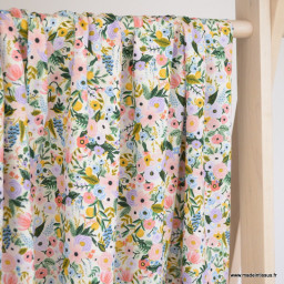 Tissu Rifle Paper en viscose - motif fleurs fond vert menthe - collection Orchard