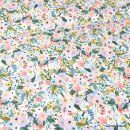 Tissu Rifle Paper Orchard motif fleurs fond Ecru - Collection Garden Party