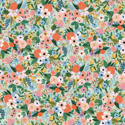 Tissu Rifle Paper Orchard motif petites fleurs fond menthe - Collection Garden Party