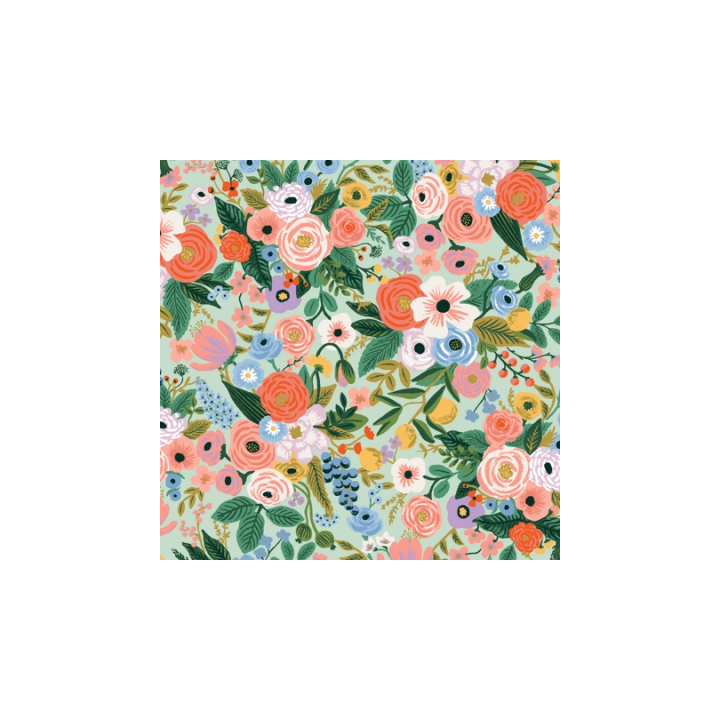 Tissu Rifle Paper Orchard motif fleurs grand motif fond vert menthe - Collection Garden Party