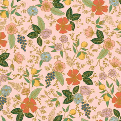 Tissu Rifle Paper Orchard motif petites fleurs Blush métallisé - Collection Garden Party
