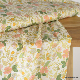 Tissu Rifle Paper Orchard motif petites fleurs métallisées fond écru - Collection Garden Party