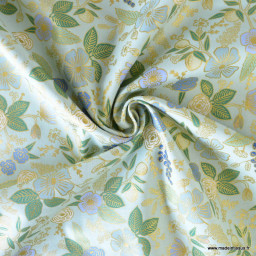 Tissu Rifle Paper Orchard motif petites fleurs métallisées fond vert menthe- Collection Garden Party