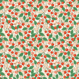 Tissu Rifle Paper motif fleurs de cerisiers et cerises fond écru - Collection Garden Party