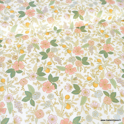Tissu Rifle Paper Orchard motif petites fleurs métallisées fond écru - Collection Garden Party