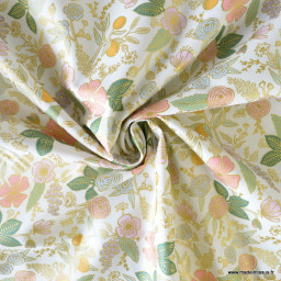 Tissu Rifle Paper Orchard motif petites fleurs métallisées fond écru - Collection Garden Party