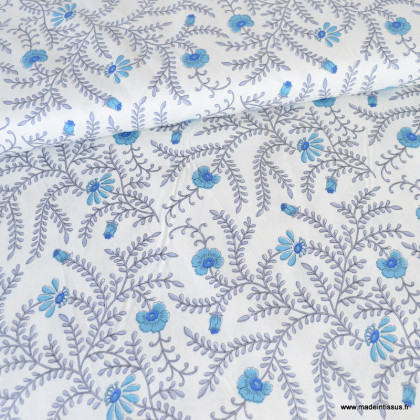Tissu Kokka motif fleurs bleues - collection Botanical Flower