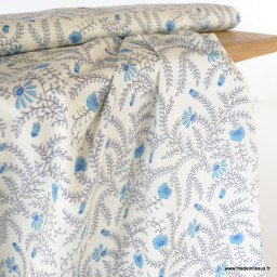 Tissu Kokka motif fleurs bleues - collection Botanical Flower