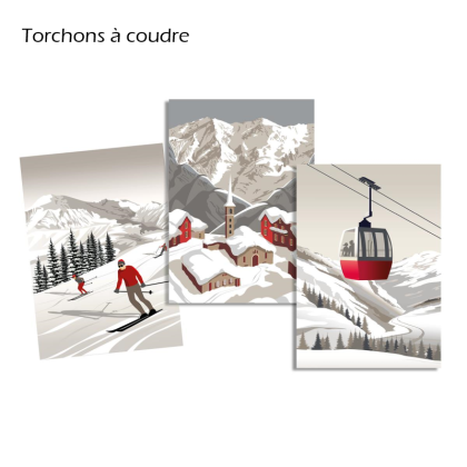 Torchons à coudre Izar - motif Montagne, sation de ski, skieur - 50 X 70cm