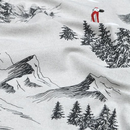 Tissu toile Montet motif sapin, randonneurs et ski montagne - gris anthracite