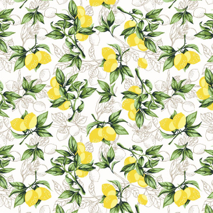 Tissu coton Citronnade motif citrons jaune - oeko tex