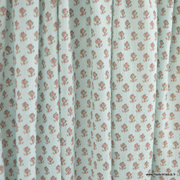 Tissu crêpe de coton motif fleurs Indiennes fond céladon - oeko tex