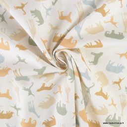 Tissu popeline motifs animaux de la Savane fond blanc cassé - Oeko tex