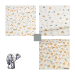 Tissu popeline motifs animaux de la Savane fond blanc cassé - Oeko tex