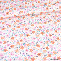 Tissu popeline Poppy Adelaidea motifs Fleurs pastel fond blanc - Oeko tex